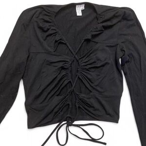 & Other Stories Black Long-Sleeve Ruched Tie-Front Top
